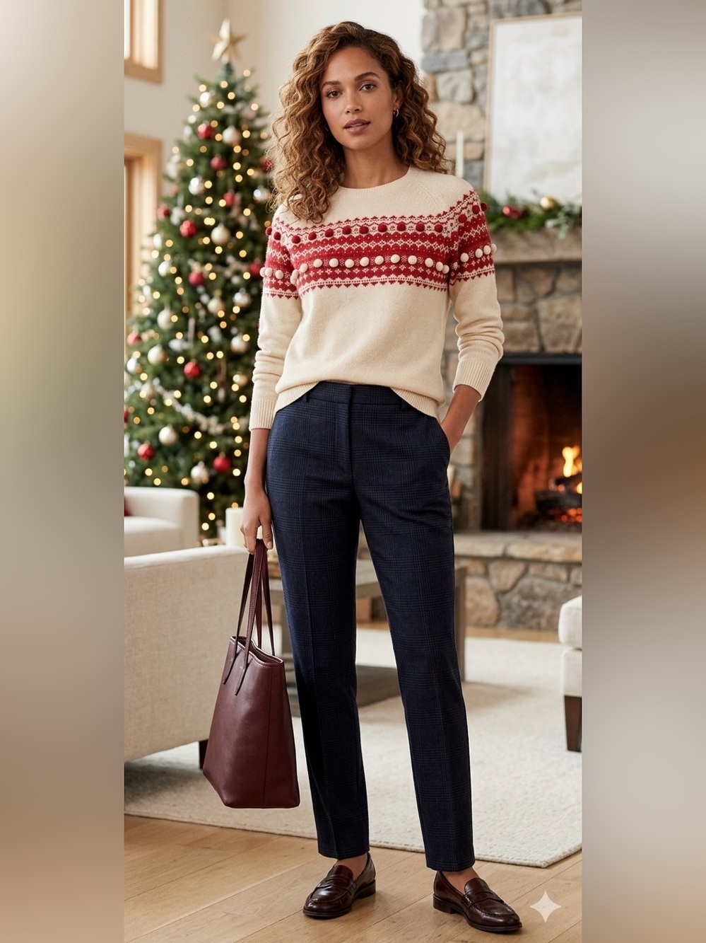 Brooks Brothers Merino Wool Christmas Sweater Cream and Red Size M . Holiday
